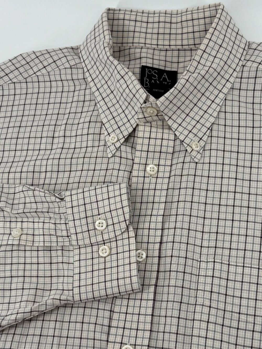 Jos A Bank Executive Collection Men's Brown Grey Long Sleeve Dress Shirt Large L